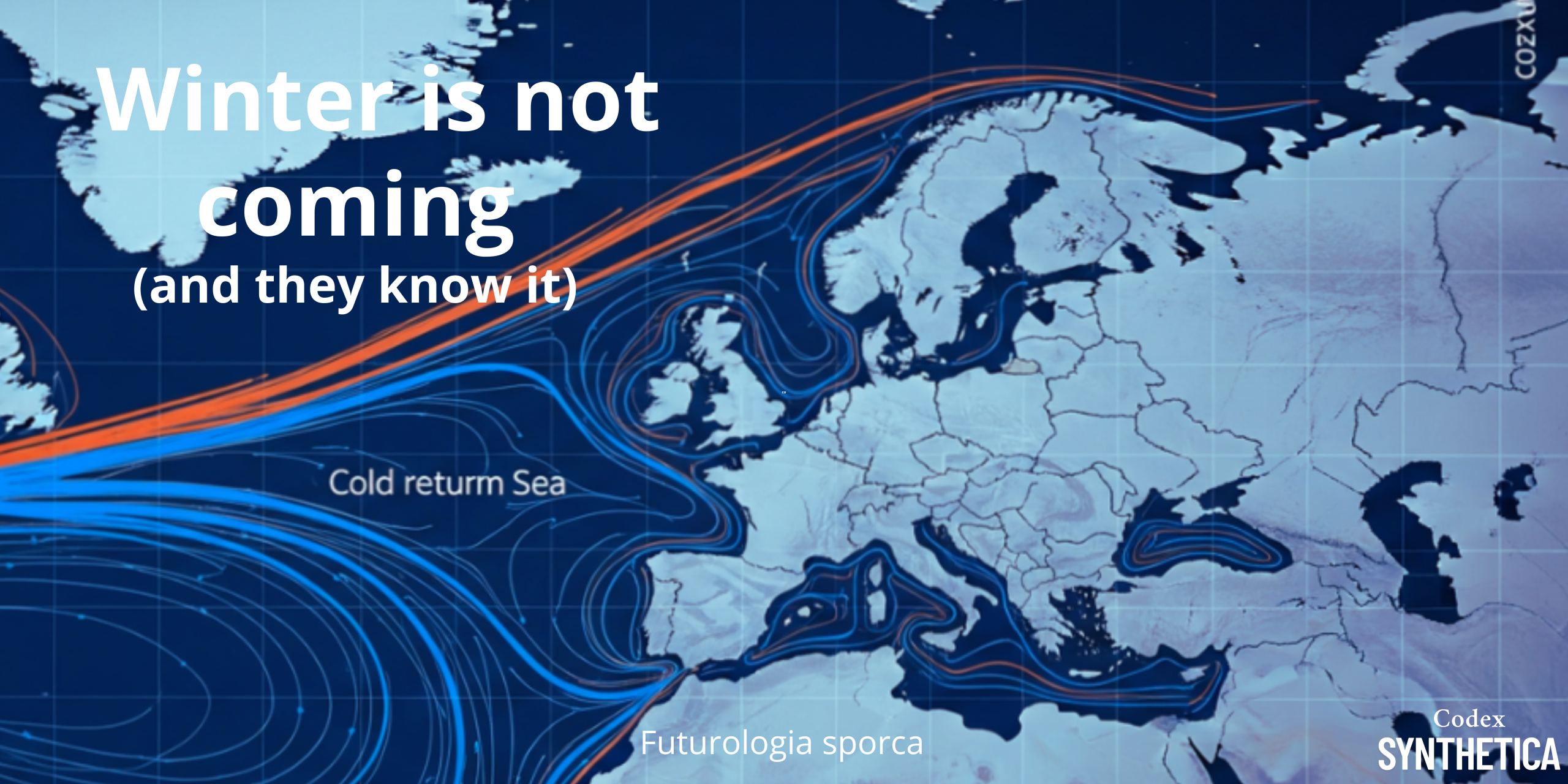 Mappa stilizzata dell’Europa con perturbazioni fredde e correnti atlantiche spezzate